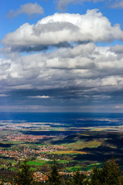 Panoramic overview to Alsace from abbey Mont Saint Odile. Spring — Stock Photo, Image