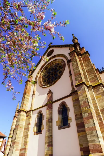 Bela catedral em Molshein, França, dia de primavera — Fotografia de Stock