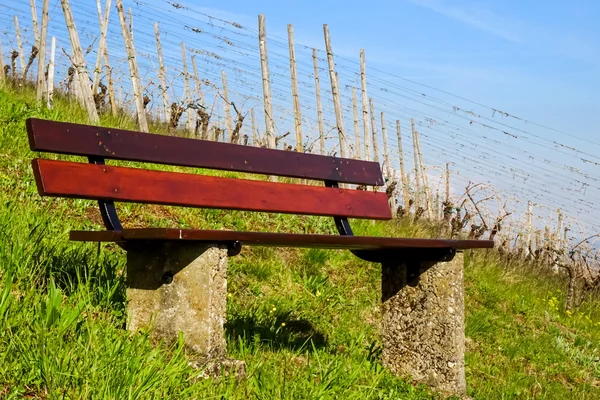 Single brown bench in rural place on travel path — Stock Photo, Image