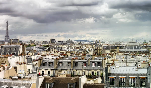 Paris roofs panoramic overview at summer day