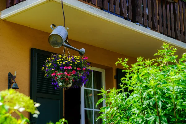 House decoration by flowers and watering pot — Stock Photo, Image