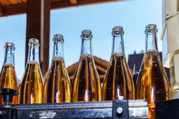 Automation bottling line for produce champagne in Alsace — Stock Photo, Image