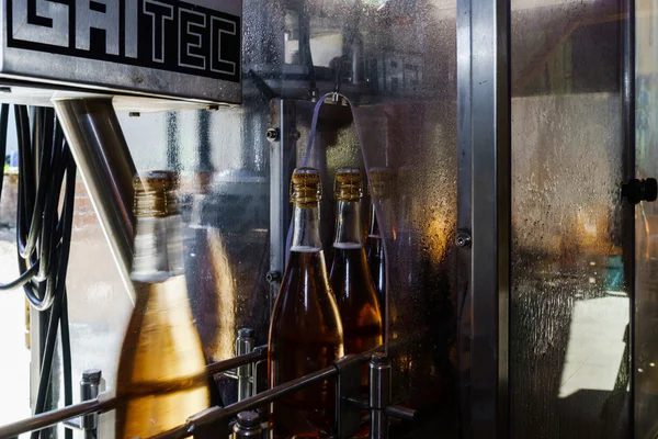 Automation bottling line for produce champagne in Alsace — Stock Photo, Image