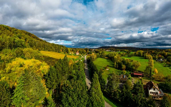 Drone Rises Multi Colored Valley Vosges Yellow Orange Red Tree — Stock Photo, Image