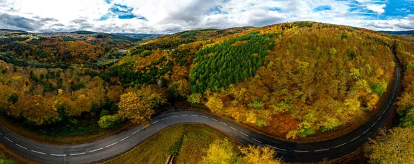 从一个生生不息的森林的无人驾驶飞机上看到的景象 秋天的色彩和Vosges山脉迷人的景色 法国阿尔萨斯 — 图库照片