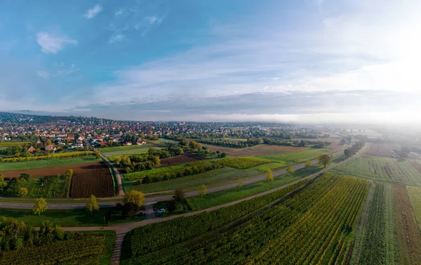 Een Drone Panoramisch Uitzicht Prachtige Uitgestrektheid Van Vogezen Uitlopers Herfst — Stockfoto