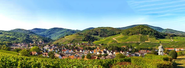 Panoramiczny Widok Wspaniałą Wioskę Andlau Alzacji Zbocza Dojrzewającymi Winogronami Wspaniały — Zdjęcie stockowe