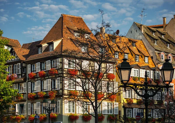 Сказочные Старые Дома Центре Страсбурга Мбаппе Украсить Каждое Окно Цветами — стоковое фото