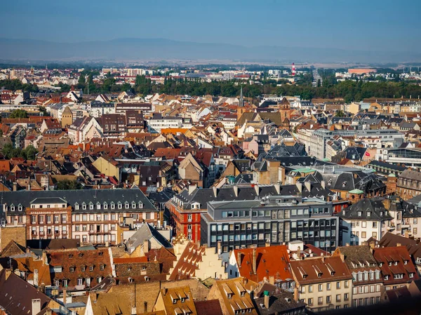 Luftaufnahme Der Stadt Straßburg Sonniger Tag Rote Ziegeldächer Klein Wie — Stockfoto