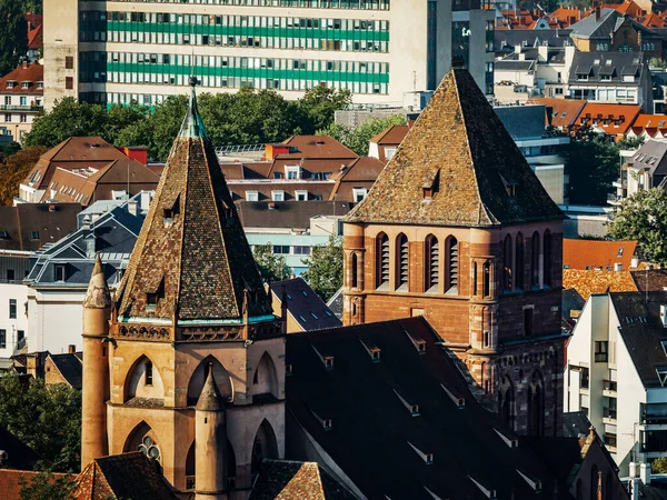 Flygfoto Över Staden Strasbourg Solig Dag Röda Tegeltak Hus Med — Stockfoto