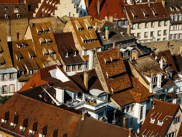 Vue Aérienne Ville Strasbourg Journée Ensoleillée Toits Tuiles Rouges Petite — Photo