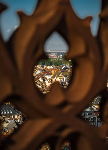 Aerial View City Strasbourg Sunny Day Red Tiled Roofs Small — Stock Photo, Image