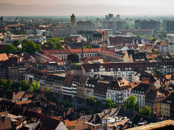 Vue Aérienne Ville Strasbourg Journée Ensoleillée Toits Tuiles Rouges Petite — Photo