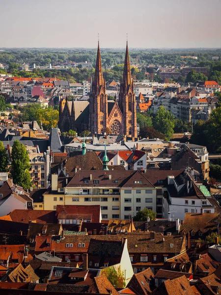 Veduta Aerea Della Città Strasburgo Giornata Sole Tetti Piastrellati Rossi — Foto Stock