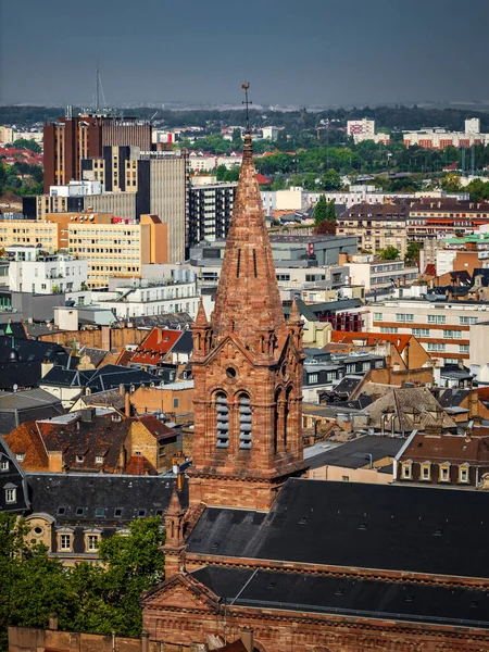 Vue Aérienne Ville Strasbourg Journée Ensoleillée Toits Tuiles Rouges Petite — Photo