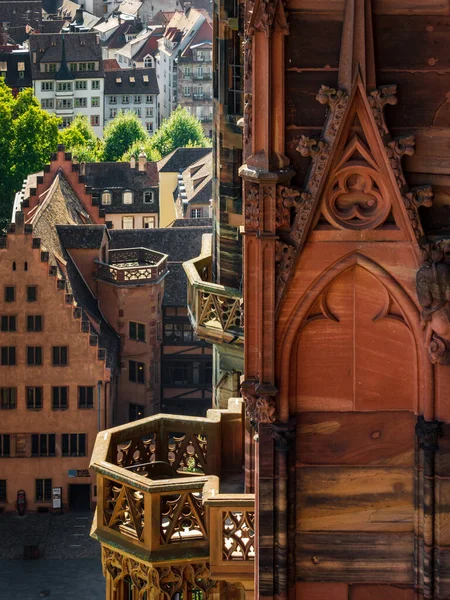 Luftaufnahme Der Stadt Straßburg Sonniger Tag Rote Ziegeldächer — Stockfoto