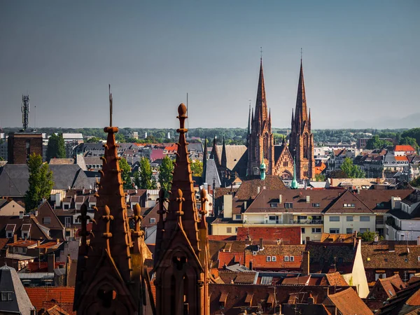 Luftaufnahme Der Stadt Straßburg Sonniger Tag Rote Ziegeldächer — Stockfoto