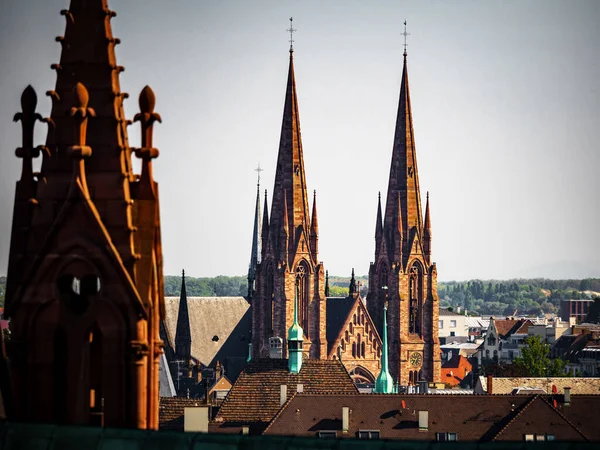 Vista Aérea Ciudad Estrasburgo Día Soleado Techos Tejas Rojas — Foto de Stock