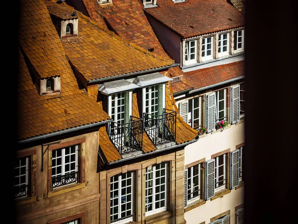 Luftaufnahme Der Stadt Straßburg Sonniger Tag Rote Ziegeldächer Häuser Mit — Stockfoto