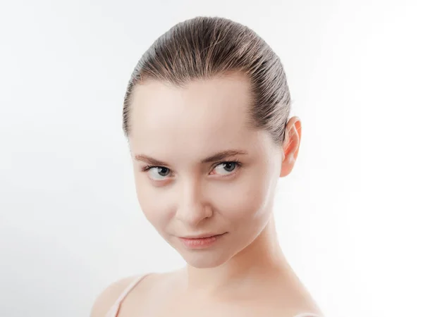 Beautiful Young Woman Clean Fresh Skin Look Away Girl Beauty — Stock Photo, Image