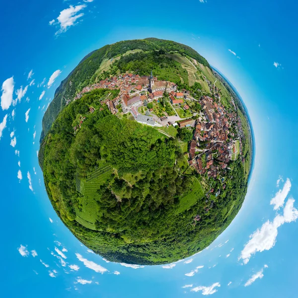 Vista Panorámica Del Impresionante Pueblo Andlau Alsacia Pendientes Con Uvas — Foto de Stock