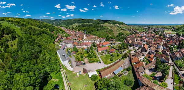 Vista Panoramica Dello Splendido Villaggio Andlau Alsazia Piste Con Uva — Foto Stock