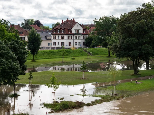 Flood Rhine River Germany Strasbourg Embankment City Kehl — Stock Photo, Image