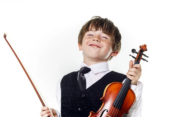 Рыжий дошкольник со скрипкой Стоковое Изображение