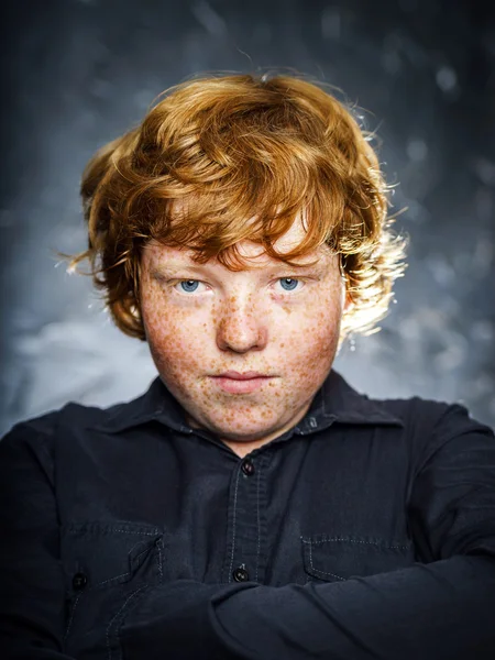 Fat freckled boy portrait — Stock Photo, Image