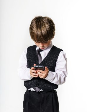 cep telefonu ile duygusal Kızıl saçlı çocuk