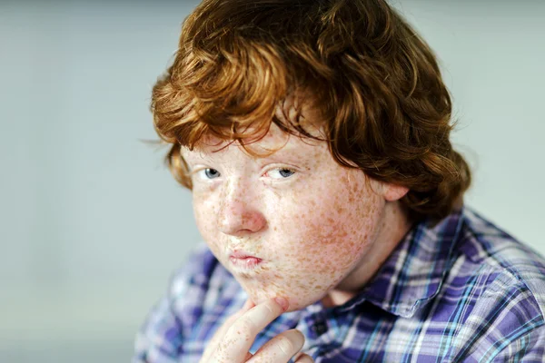 Emotional portrait of red-haired boy — Stock Photo, Image