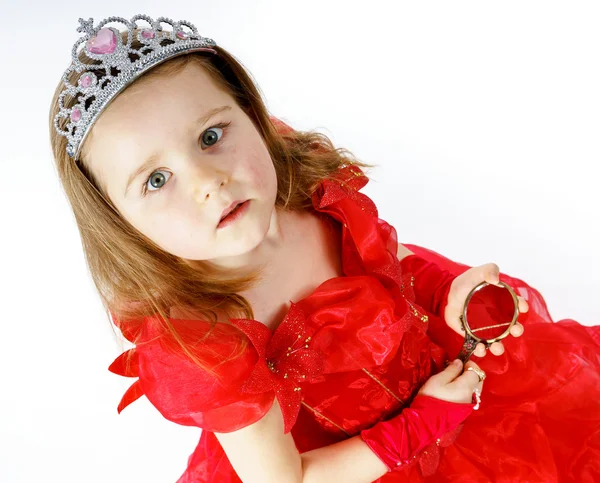 Cute little princess dressed in red isolated on white background — Stock Photo, Image