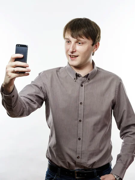 Young caucasian man making selfie photo — Stock Photo, Image