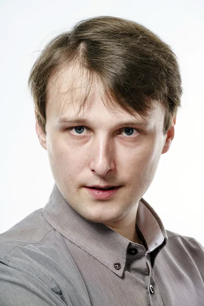 Portrait of young caucasian man, isolated over a white backgroun — Stock Photo, Image