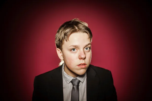 Affective teenage boy close-up portrait in studio — Stock Photo, Image