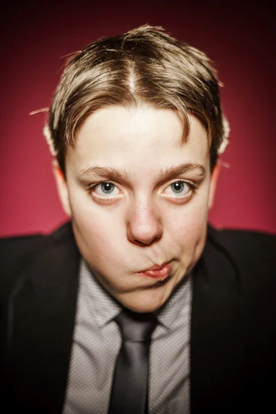 Affective teenage boy close-up portrait in studio — Stock Photo, Image