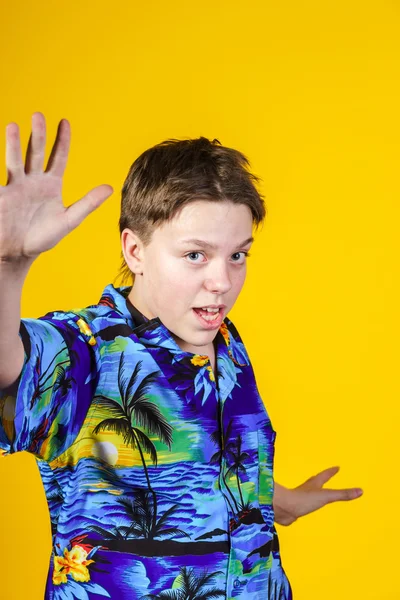 Teenage boy close-up portrait in studio — Stock Photo, Image