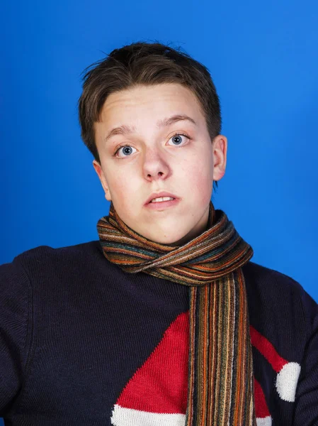 Teenage boy close-up portrait in studio — Stock Photo, Image