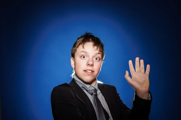 Teenage boy close-up portrait in studio — Stock Photo, Image