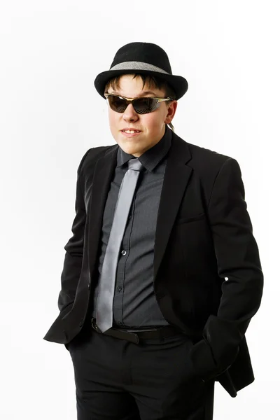 Expressive teenage boy dressed in suit — Stock Photo, Image