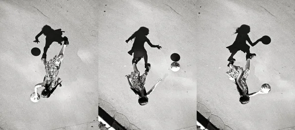 Niña jugando sombra de bola, conjunto de imágenes — Foto de Stock