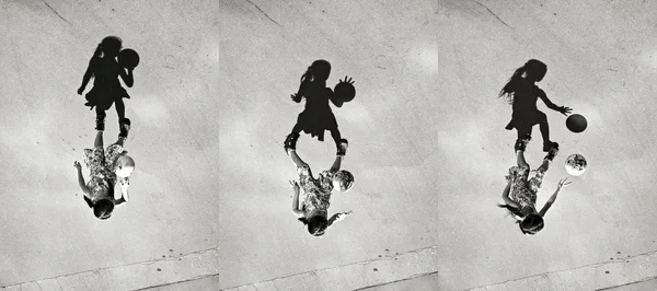 Petite fille jouant à la balle ombre, ensemble de photos — Photo