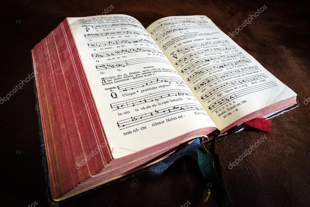 Vintage psalm book with chorus singing notes 
