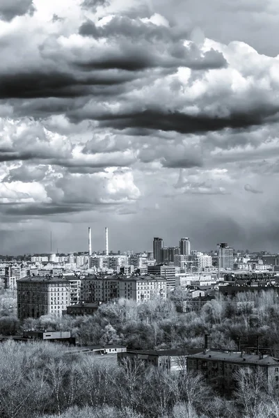 Moskova hava geniş panorama: Şehir, Stalin hightowers, gökdelen — Stok fotoğraf