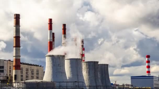 Central Heating and Power Plant time-lapse 4k view, ecology concept — Stock Video