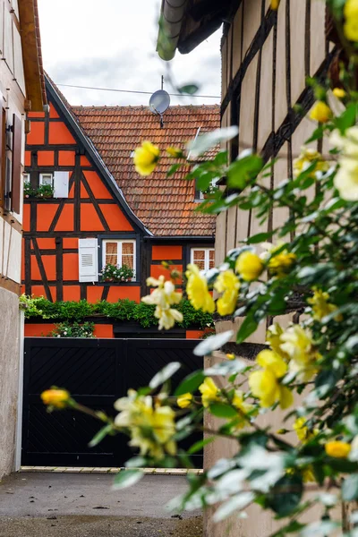 Типичный Alsacien дом в маленькой деревне, Бас-Рейн — стоковое фото