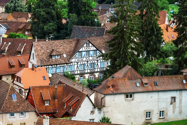 Bird-fly overview to small village in Alsace — Stock Photo, Image