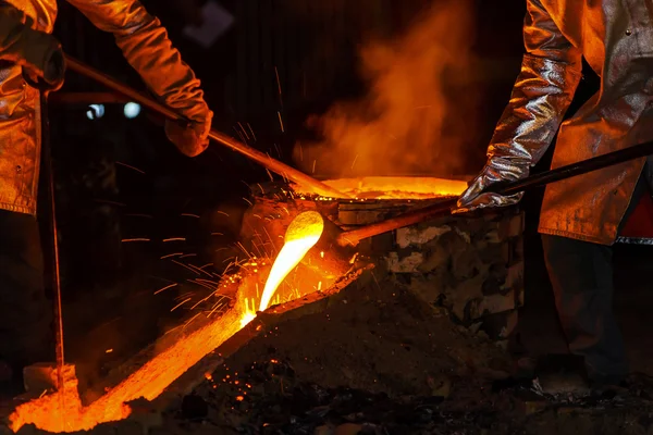 Classic technology of bell producing with melting steel in the g — Stock Photo, Image