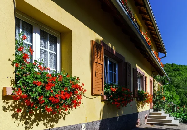 Velha casa alsacien em pequena aldeia — Fotografia de Stock