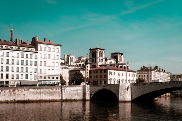 Widok na Lyon miasto krajobraz, Francja — Zdjęcie stockowe